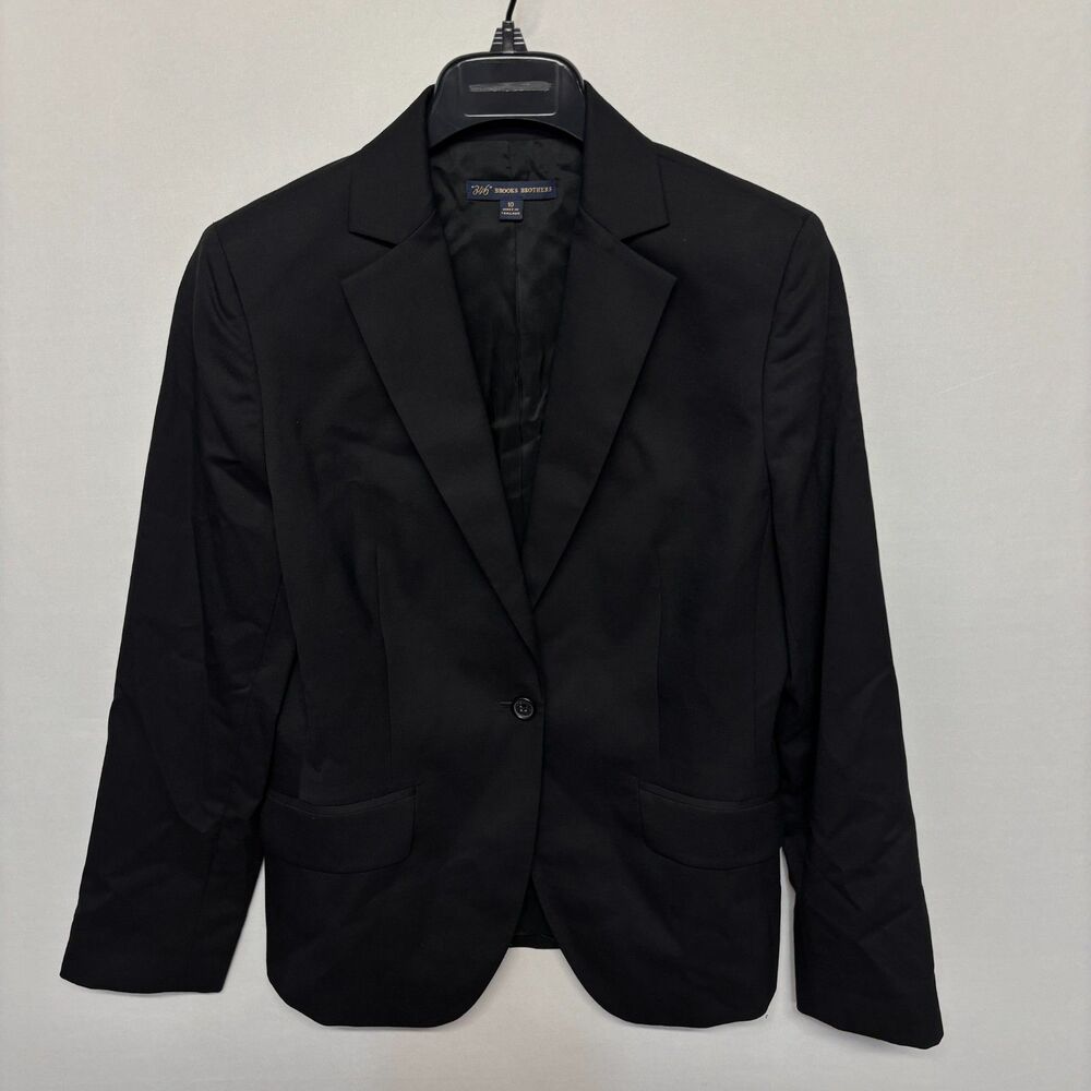 Brooks Brothers 346 Women Blazer Jacket Size 10 Wool Blend Black D135 -8